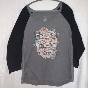 Torrid 2 Plus Size Raglan Black All Good Things Are Wild and Free Banner Flower